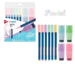6 Canetas Colorida Ponta Fina 0.4 + 4 Marca texto Mini Pastel - Oferta