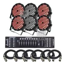 6 Canhao Refletor 64 Rgb 54 Leds Triled 3w + Mesa DMX + Cabos 2m