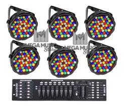 6 Canhão Refletor Led Par 64 Slim Rgbwa 60 Led 5w + Mesa DMX 192