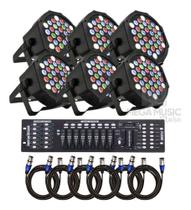 6 Canhão Refletor Led Rgbw 36 Led Slim + Mesa Dmx + Cabo 10m 6 Canhão Refletor Led Rgbw 36 Led Slim + Mesa Dmx + Cabo 10m