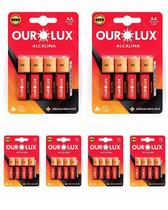 6 Cartelas Com 4 Pilhas Alcalina Pequena AA 1.5V Ourolux
