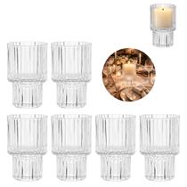 6 Castiçais Vidro Cônico Canelado Premium Resistente
