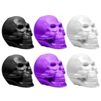 6 Caveiras Grandes Crânio Preto Roxo e Branco Festa Halloween dia Bruxas Atacado