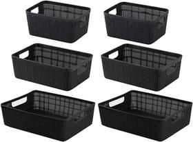 6 Cestos Organizadores Multiuso Decorativo Rattan Home Organizer 2P-2M-2G Cor: Preto