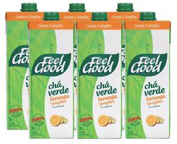 6 Chá Verde Feel Good Sabor Laranja Gengibre Zero Açúcar 1l