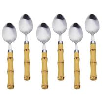 6 Colheres De Sobremesa Inox Bambu Com Cabo Plástico