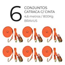 6 Conjunto Cinta Catraca Amarração de Carga 800Kg 4,6 Metros - BRAVUS