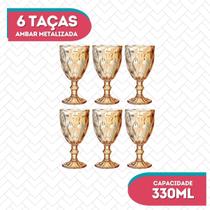 6 Copo Taça Diamante Yellow Metallic 330ML Buffet/Drink Luxo