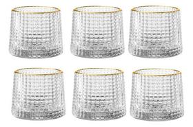 6 Copos Baixo Whisky Hive Em Vidro Com Borda Dourada 180ml