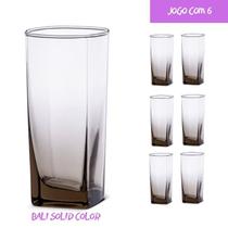6 Copos Bali Quadrado 320ml Colorido Mesa Lindo Luxo Cinza