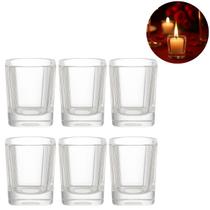 6 Copos Castiçal Vidro Quadrado 70ml Porta Velas Multiuso