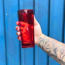 6 Copos Quadrado Vidro Vermelho Bali Mesa Posta 320ml