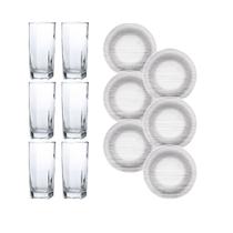 6 Copos Quadrados Bali Transparente 6 Pratos Diamante Fundo