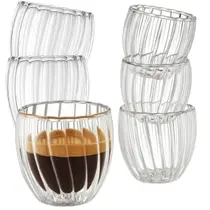 6 Copos Térmico Vidro Duplo 80ml Canelado Resistente Ao Calor