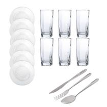 6 Copos Texas Transparente 6 Pratos Primavera Fundo 18 Talheres 6 Copos Texas Transparente 6 Pratos Primavera Fundo 18 Talheres