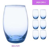 6 Copos Vidro Bellagio Redondo 450ml Grande Colorido Azul