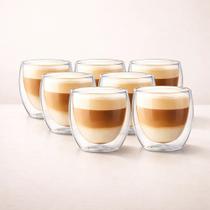 6 Copos Vidro Duplo Café 80ml Elegante Parede Dupla Premium Transparente