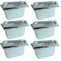 6 Cuba Gastronomica Inox Com Tampa 1/9x100 Gn Buffet Cozinha