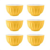 6 Cumbucas Porcelana Amarela Canelada 480ml Sopas Caldo