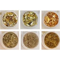 6 Decorações Gold Metalic Folha de Ouro Glitter Filete Unhas - Lilabella