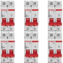 6 Disjuntor Bipolar 63 amperes Curva C 3ka Steck SDD62C63