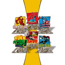 6 Display de mesa Decoração Heróis Marvel Festa Quadrinhos