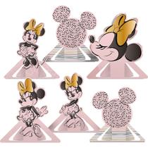 6 Enfeite Display Decoração De Mesa Tema Festa Minnie Fas Rosa