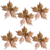 6 Enfeite Natal Decoração Flor Poinsettia Champagne Premium