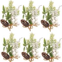 6 Enfeite Natal Decoração Haste Azevinho Galho Branco Nevado 6 Enfeite Natal Decoração Haste Azevinho Galho Branco Nevado