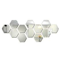 6 Espelho Em Acrílico Adesivo Decorativo Hexagono 17x19.5cm