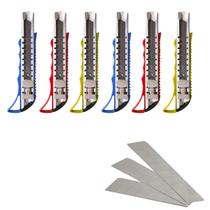 6 Estiletes Profissional Com Trava De Metal 18mm E Lâminas 6 Estiletes Profissional Com Trava De Metal 18mm E Lâminas