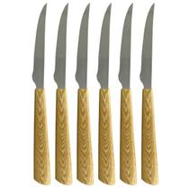 6 Facas de Mesa Talher Inox Refeição Cozinha Imita Madeira