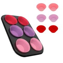 6 Forminhas Silicone + Forma Cupcake Antiaderente Teflon 6 Cavidades Assadeira Pão de Queijo Empadinha Mel Bolinho - MOKFA IMPORT