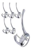 6 Ganchos Duplo Cabide Parede Metal Toalha Banheiro Parafuso