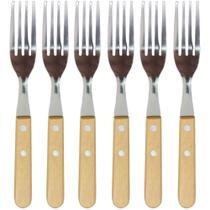 6 Garfo De Mesa Inox Com Cabo De Madeira 19 cm 6 Garfo De Mesa Inox Com Cabo De Madeira 19 cm