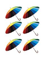 6 Guardas Chuva Arco Iris 16 Varetas Automático Reforçado