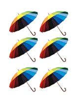 6 Guardas Chuva Arco Iris 16 Varetas Automático Reforçado