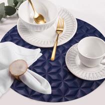 6 Jogo Americano Geo Alto Padrão Impermeável Redondo Az Pvc