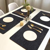 6 Jogo Americano Juta Preto - Impermeável Limpa Facil Pvc - IDEALIZA