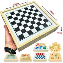 6 jogos em 1 - Trilha Madeira, Dama Madeira, Ludo Madeira, Jogo da Velha Madeira, Dominó Madeira 6 jogos em 1 - Trilha Madeira, Dama Madeira, Ludo Madeira, Jogo da Velha Madeira, Dominó Madeira