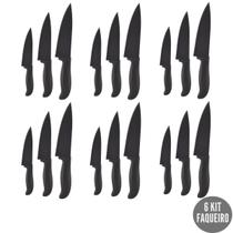 6 Kit de Faca Di Casa Cabo Reforçado Preto Almoço Janta Top
