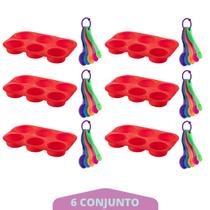 6 kit Forma Cupcake Sortida Silicone + Colher Medidora 5Pç