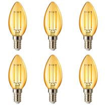 6 Lâmpada Filamento LED Modelo Vela Retrô E14 2W 110V Âmbar