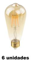 6 Lampada Filamento Vintage Led St64 Ambar 4w Retro Ali48 6 Lampada Filamento Vintage Led St64 Ambar 4w Retro Ali48