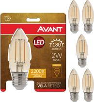 6 Lâmpada Led Vela Retrô E27 2w Avant 2200k Bivolt