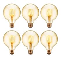 6 Lâmpadas Filamento de Led Retrô G95 4w 127v 220v Vintage 2400K Amarelo Âmbar