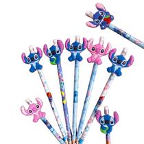 6 Lápis Hb Preto Stitch Disney Durável Papelaria Escolar