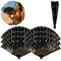 6 Leques Decorativo com Borboletas e Flores Estilo Oriental