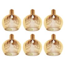 6 Luminarias De Teto Lustre De Madeira Mdf 28 x 34 cm 1 Metro De Cabo