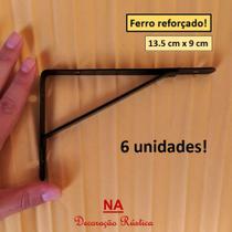 6 Mão francesa pequena preta cantoneira para prateleira 13,5 cm